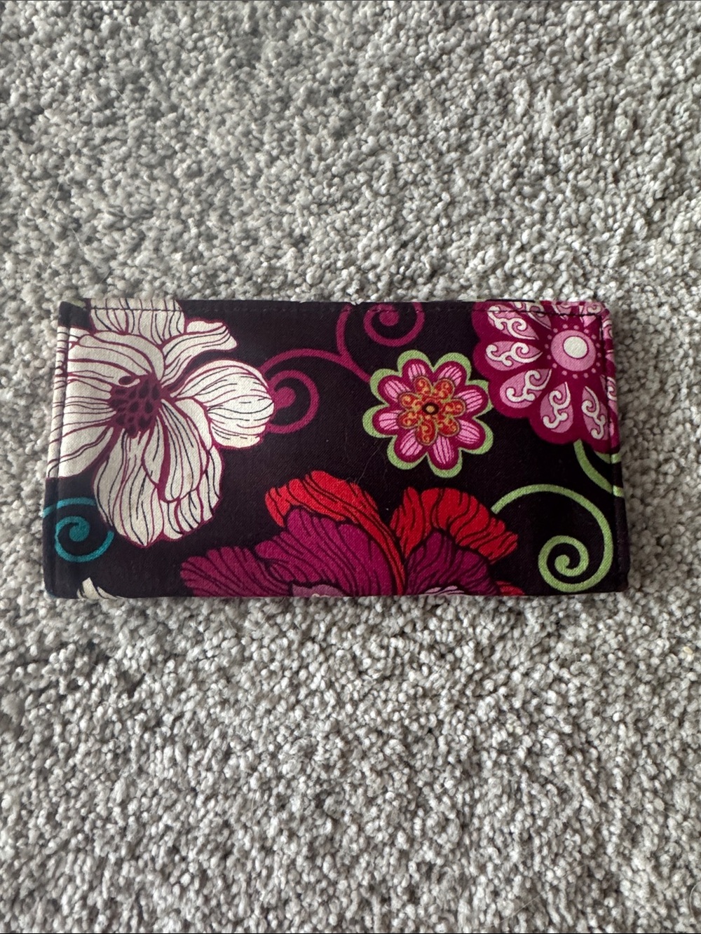 Vera Bradley Black Quilted Floral Checkbook Cover with Pink & Green Accents - Picture 3 of 3